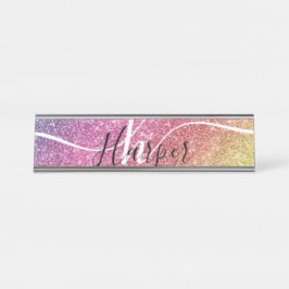 Name des Monogramms für den Rainbow-Glitzer Schreibtischnamensplakette