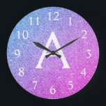 Name des Monogramms für den rosa und Lila Glitzer Große Wanduhr<br><div class="desc">Rosa und Lila Glitzer Monogramm Name und Anfangsservierung der Wandsperre. Die Wall-Uhr ist das ideale Geschenk für jemanden,  der silberne Funkeln Glitzer Liebe.</div>