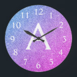 Name des Monogramms für den rosa und Lila Glitzer Große Wanduhr<br><div class="desc">Rosa und Lila Glitzer Monogramm Name und Anfangsservierung der Wandsperre. Die Wall-Uhr ist das ideale Geschenk für jemanden,  der silberne Funkeln Glitzer Liebe.</div>