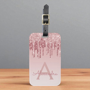 Name des Monogramms für den Rose-Gold-Glitzer Gepäckanhänger