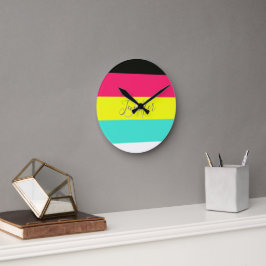 Name des Monogramms für den schwarzen und neonfarb Runde Wanduhr