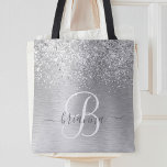 Name des Monogramms für den silberfarbenen Glitzer<br><div class="desc">Dieses trendige,  schicke Tote-Taschendesign mit hübschem silberglänzenden Glitzer auf silberfarbenem metallischem Hintergrund ist einfach zu personalisieren.</div>