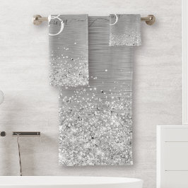 Name des Monogramms für den silberfarbenen Glitzer Badhandtuch Set