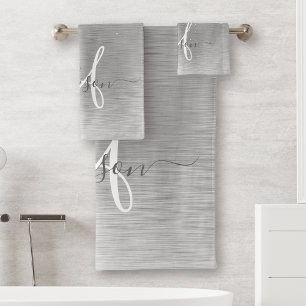 Name des Monogramms für den silberfarbenen Glitzer Badhandtuch Set