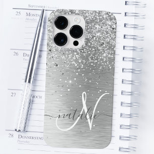 Name des Monogramms für den silberfarbenen Glitzer Case-Mate iPhone 14 Pro Max Hülle