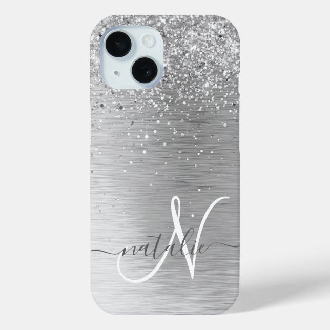 Name des Monogramms für den silberfarbenen Glitzer Case-Mate iPhone Hülle (Rückseite)