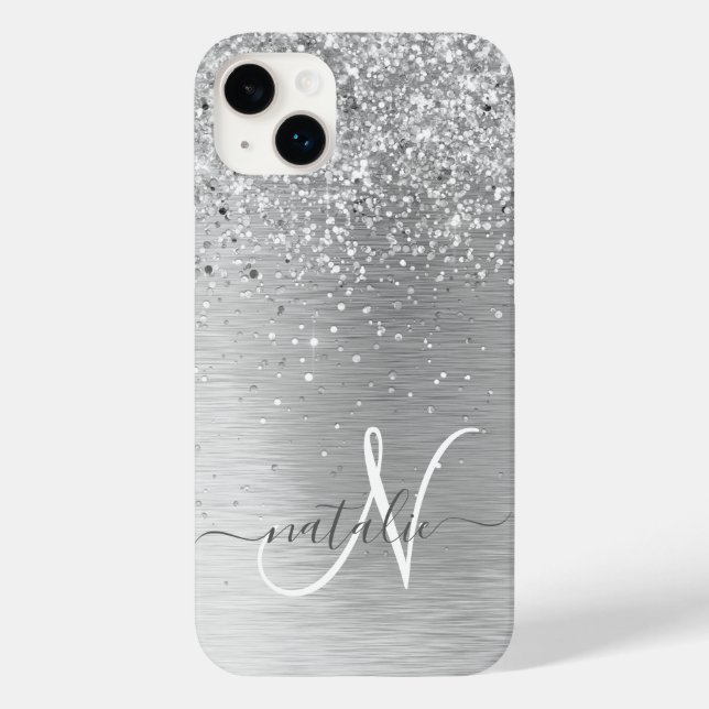 Name des Monogramms für den silberfarbenen Glitzer Case-Mate iPhone Hülle (Rückseite)