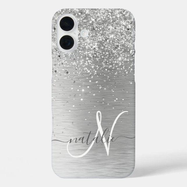 Name des Monogramms für den silberfarbenen Glitzer Case-Mate iPhone Hülle (Rückseite)