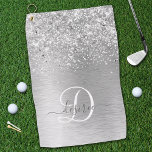Name des Monogramms für den silberfarbenen Glitzer Golfhandtuch<br><div class="desc">Dieses schicke Golftücher-Design mit hübschem silberfarbenem Glitzer auf silber gebürstetem metallischem Hintergrund ist einfach zu personalisieren.</div>