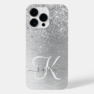 Name des Monogramms für den silberfarbenen Glitzer iPhone 14 Pro Max Hülle