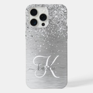 Name des Monogramms für den silberfarbenen Glitzer iPhone 15 Pro Max Hülle