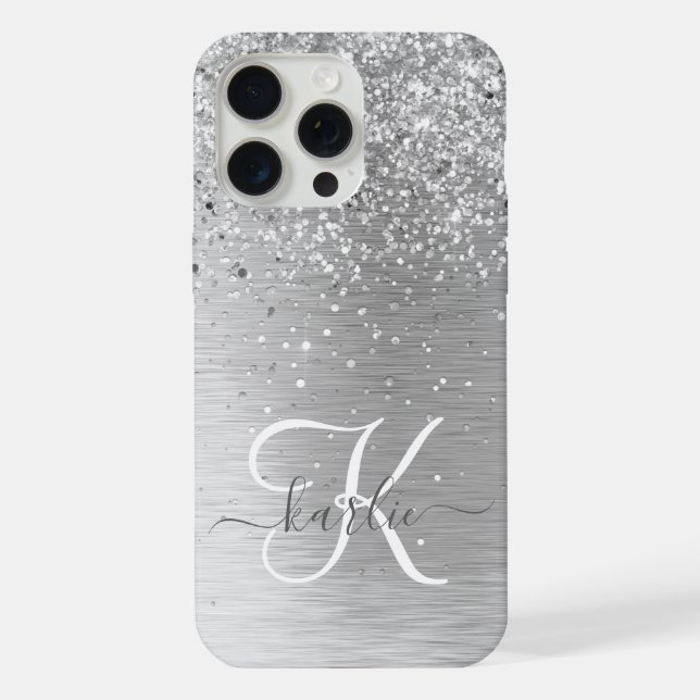 Name des Monogramms für den silberfarbenen Glitzer iPhone Hülle (Rückseite)