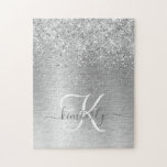 Name des Monogramms für den silberfarbenen Glitzer Puzzle<br><div class="desc">Dieses trendige Puzzle-Design mit hübschem silberglänzenden Glitzer auf silberfarbenem metallischem Hintergrund ist einfach zu personalisieren.</div>