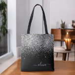 Name des Monogramms für den Silver Black Girl Glit<br><div class="desc">Schwarz und Silber Imitate Sparkle und Glitzer Elegant Monogram Book Bag. Diese Büchertasche kann auf Ihren Vor- und Vornamen angepasst werden und als Geschenk für Weihnachten,  Geburtstag,  Brautparty oder Hochzeit.</div>
