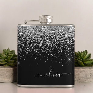 Name des Monogramms für den Silver Black Girl Glit Flachmann