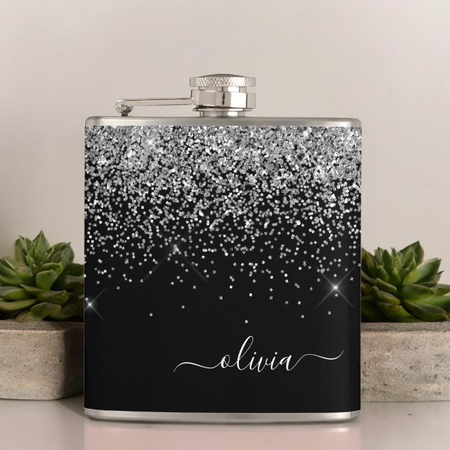 Name des Monogramms für den Silver Black Girl Glit Flachmann (Von Creator hochgeladen)