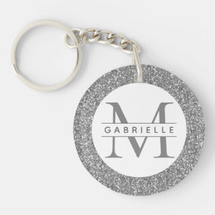 Name des Monogramms für den Silver Glitzer Schlüsselanhänger