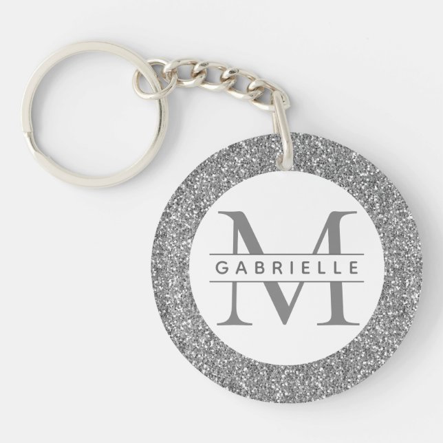 Name des Monogramms für den Silver Glitzer Schlüsselanhänger (Vorderseite)