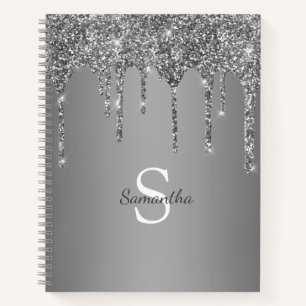 Name des Monogramms für den Silver Glitzer Sparkle Notizbuch