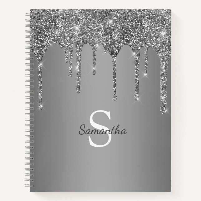 Name des Monogramms für den Silver Glitzer Sparkle Notizbuch (Vorderseite)