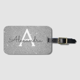 Name des Monogramms für den Silver Sparkle-Glitzer Gepäckanhänger