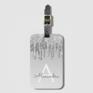 Name des Monogramms für den Silver Sparkle-Glitzer Gepäckanhänger
