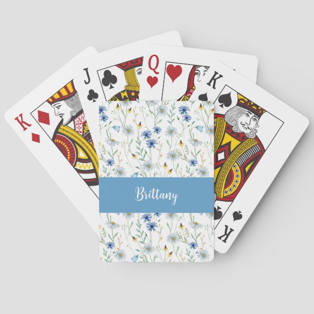 Name des Monogramms für die blaue Wildblume Spielkarten (Rückseite)