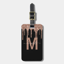 Name des Monogramms für die Girl-Rose-Gold-Drippin Gepäckanhänger
