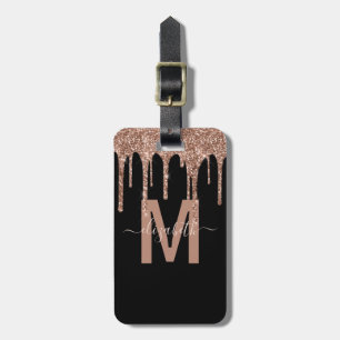Name des Monogramms für die Girl-Rose-Gold-Drippin Gepäckanhänger