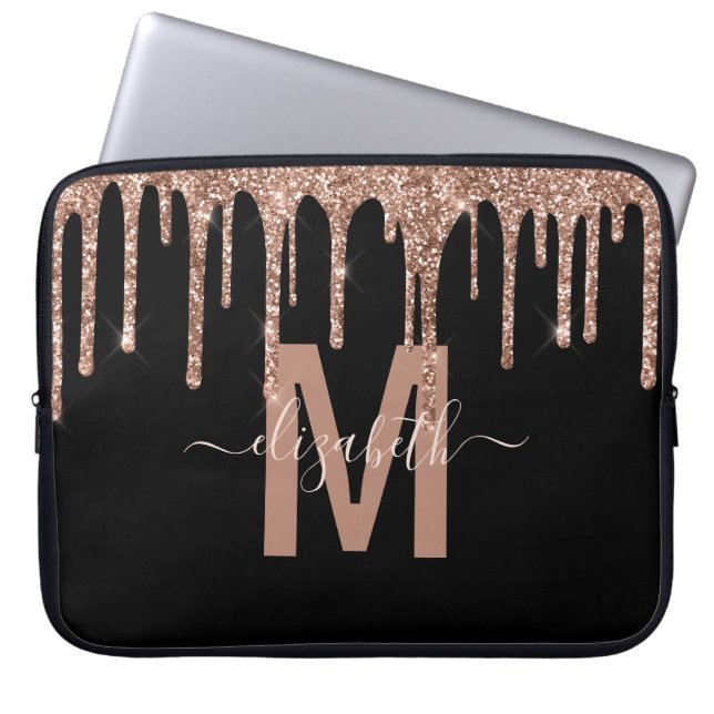 Name des Monogramms für die Girl-Rose-Gold-Drippin Laptopschutzhülle (Vorderseite)