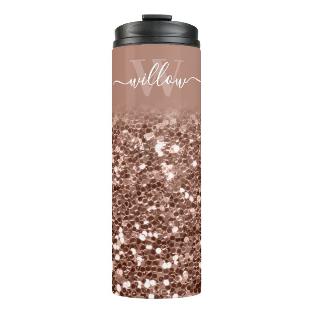 Name des Monogramms für die Rose Gold Glitzer Thermosbecher (Vorderseite)