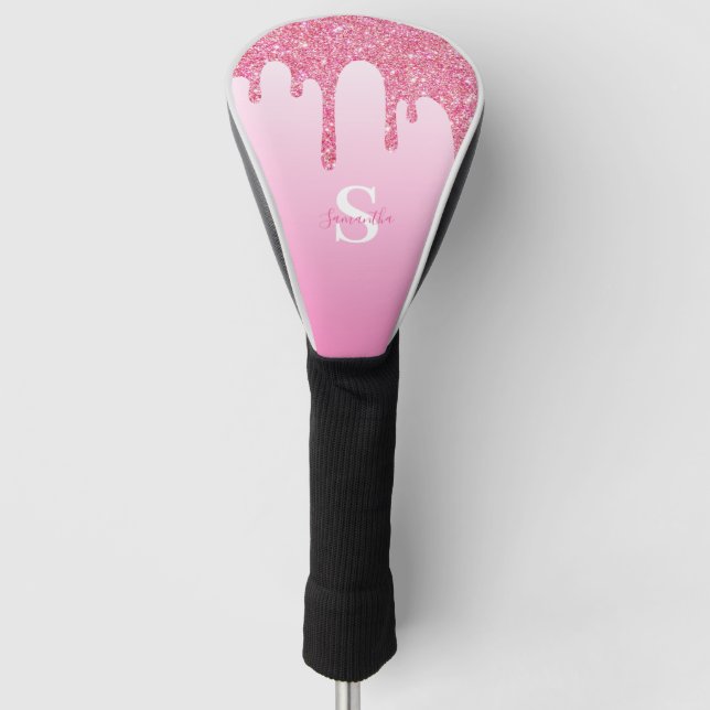 Name des Monogramms für elegante rosa Glitzer-Trop Golf Headcover (Vorderseite)