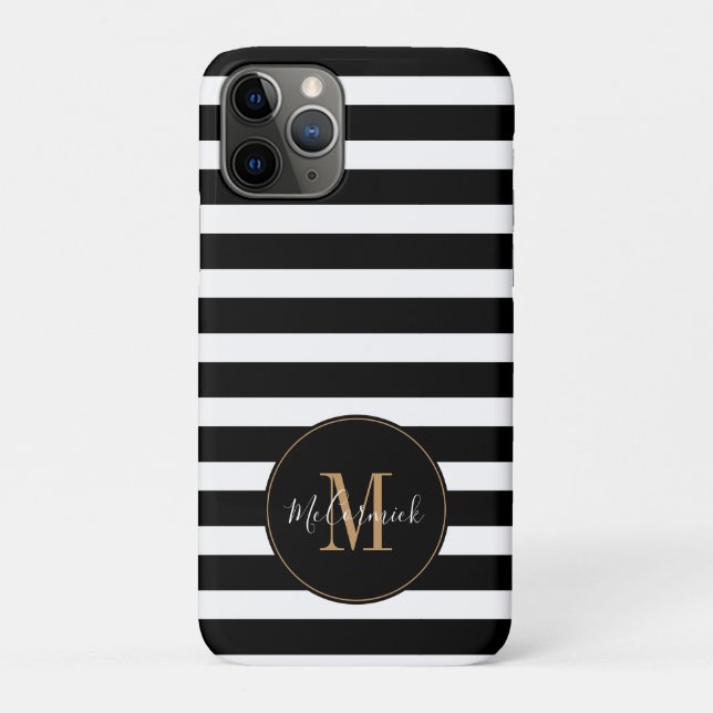 Name des Monogramms für elegante schwarze und weiß Case-Mate iPhone Hülle (Rückseite)