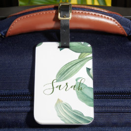 Name des Monogramms für grüne tropische Blätter Gepäckanhänger