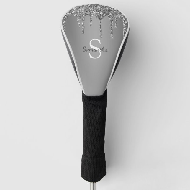 Name des Monogramms für Tropfen des Silver Glitzer Golf Headcover (Vorderseite)