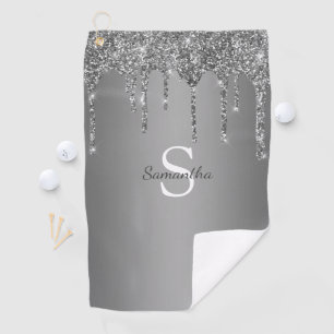 Name des Monogramms für Tropfen des Silver Glitzer Golfhandtuch