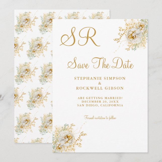 Name des Monogramms Gold Ersteinprägung Datum spei Save The Date (Vorne/Hinten)
