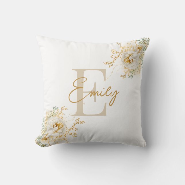 Name des Monogramms Gold Script Moderne Elegant Kissen (Vorderseite)