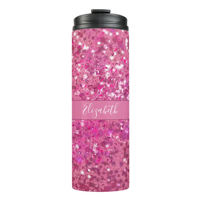 Name des Monogramms, Hot-Pink-Glitzer Thermosbecher (Vorderseite)