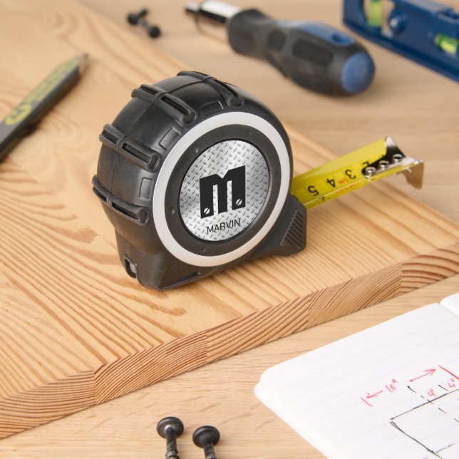 Name des Monogramms Metallisches Diamantplatte Maßband (Holzbau)