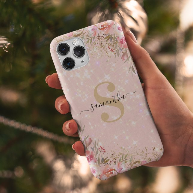 Name des Monogramms "Modern Rose Gold Floral" Case-Mate iPhone Hülle (Von Creator hochgeladen)