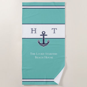 Name des Monogramms Nautic Aquamarin Blue Anchor C Strandtuch