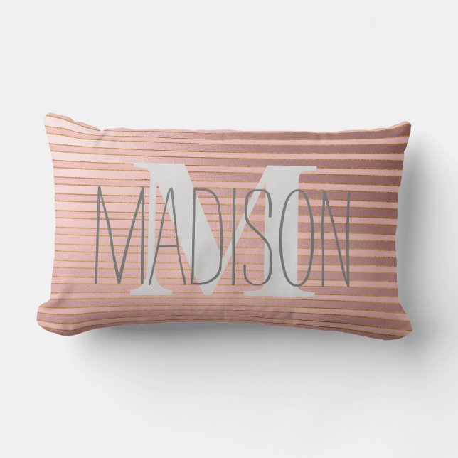 Name des Monogramms personalisiert Blush Pink Stri Lendenkissen (Vorderseite)