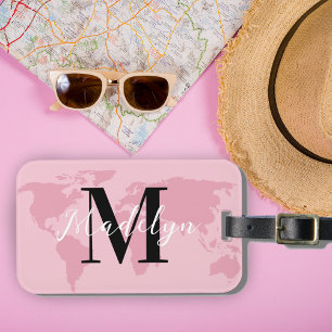 Name des Monogramms Pink Map World Traveller Gepäckanhänger