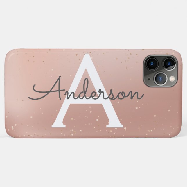 Name des Monogramms Rose Glitzer Case-Mate iPhone Hülle (Rückseite (Horizontal))