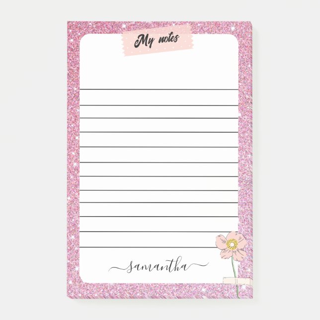 Name des Monogramms Rose Glitzer Post-it Klebezettel (Vorderseite)