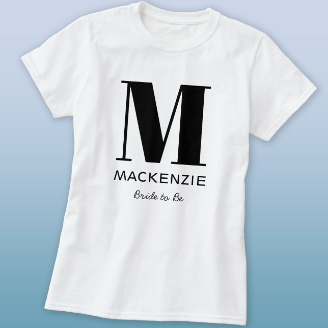 Name des Monogramms T-Shirt (Bride to Be personalize monogram initial name t-shirt for bachelorette, hen party or bridal showers)