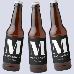 Name des Monogramms Trauzeuge Schwarz Bierflaschenetikett