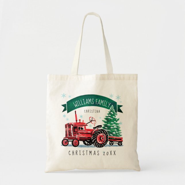 Name des Monogramms Vintag Red Tractor Christmas T Tragetasche (Vorne)