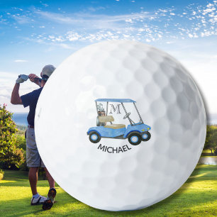 Name des Monogramms "Watercolor Custom Blue Cart" Golfball